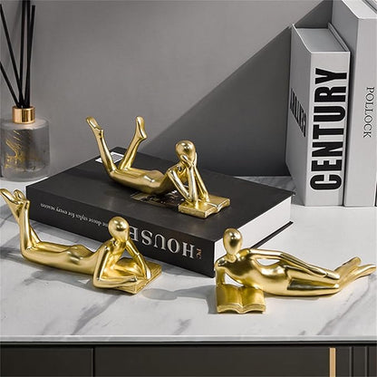 Style-B Gold A Thinker Reads A Book Decoration, Resin Handicraft, Home Study Garden Decor