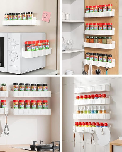 Nieifi Spice Rack Wall Mount, Spice Organizer for Spice Jars, Screw or Adhesive Hanging Spice Rack Organizer for Your Kitchen Cabinet or Pantry Door,4 Pack (White)