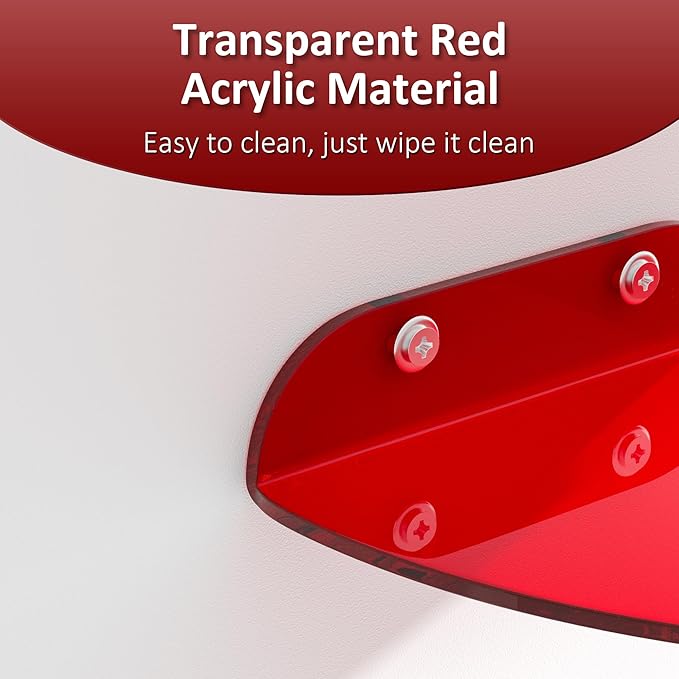 9.5x9.5 Inch Acrylic Corner Floating Shelf Set of 2, Red Corner Wall Shelf for Home Décor, Speakers, Security Cameras, Toileries, Plants, Figures, Cosmetics, Books