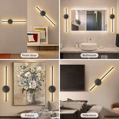 Battery Operated Wall Sconces, Wireless Rechargeable Wall Sconces Black with Remote Control Dimmable, Cordless Wall Light Decor for Living Room, Bathroom, Hallway, Timing, 24 Inch 1 Pack