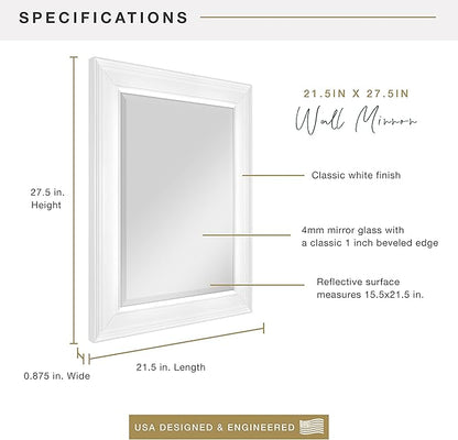 MCS 15 x21 Inch Wall Mirror, 21x27 Inch Overall Size, White (20450)
