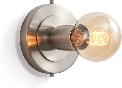 BRIGHTTIA Luna Uno 1-Light Wall Sconce - Mid Century Industrial Modern Flush Mount Fixture For Wall & Ceiling - Minimalist Lamp For Bathroom And Small Spaces - Brushed Nickel (BC0026-1N)
