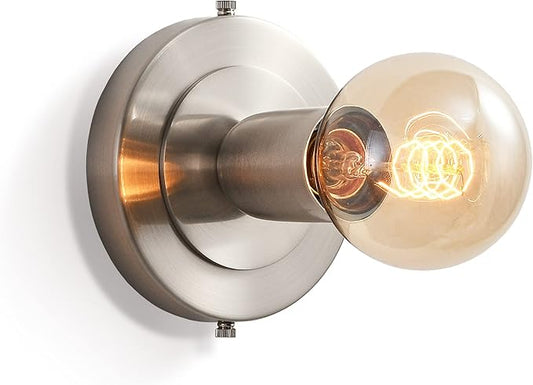 BRIGHTTIA Luna Uno 1-Light Wall Sconce - Mid Century Industrial Modern Flush Mount Fixture For Wall & Ceiling - Minimalist Lamp For Bathroom And Small Spaces - Brushed Nickel (BC0026-1N)