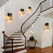 Boho Rattan Wall Sconces Set of 2 - Vanity Lights for Bathroom Farmhouse Wall Light Fixtures with Rotary Switch - Black Indoor Wall Mount Lighting Rustic Lamp for Bedroom Living Room Hallway
