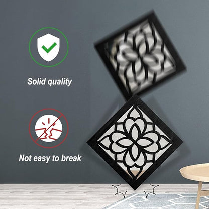 2 PCS Square Wall Mirror,Rustic Farmhouse Wall Mirrors,12 inch Small Mirror Art (style2 Black)