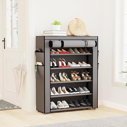Mavivegue Shoe Rack with Cover, 5 Tier Shoe Organizer for Entryway, Shoe Storage for Front Door Entrance, Closet, Garage, Grey
