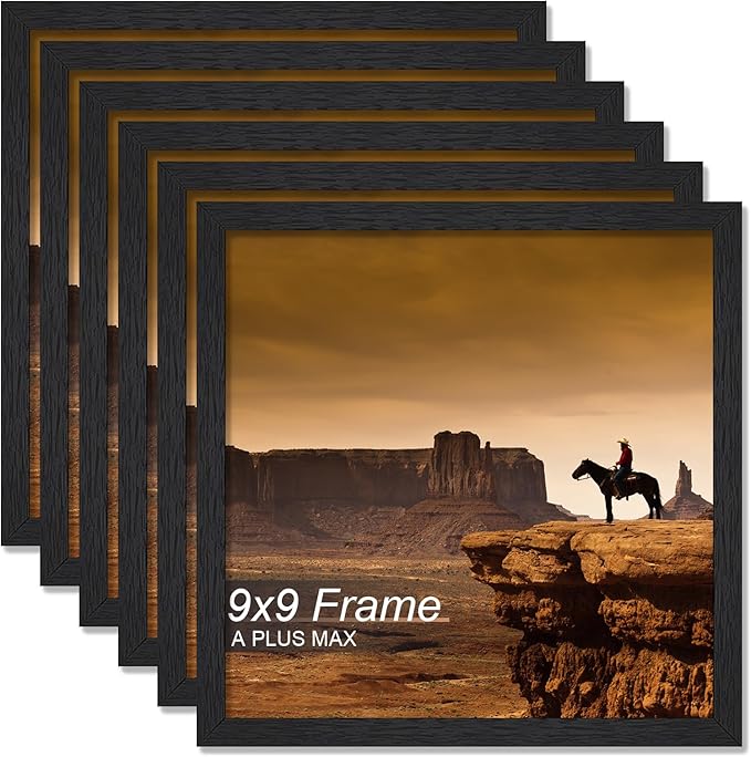 A PLUS MAX Square 9x9 Frame Set of 6, Black Engineered Wood Picture Frame for 9 x 9 Picture Poster Photo, Light Weight 9by9 Frame with Wood-grain for Wall - 6 Pack/Black/9
