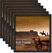 A PLUS MAX Square 9x9 Frame Set of 6, Black Engineered Wood Picture Frame for 9 x 9 Picture Poster Photo, Light Weight 9by9 Frame with Wood-grain for Wall - 6 Pack/Black/9