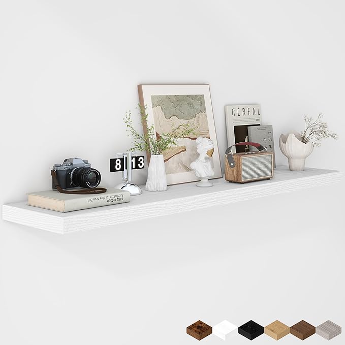 Fun Memories Floating Shelves - 12 Inch Rustic Wooden Wall Shelves - Extra Deeper & Thicker Wall Mounted Storage Shelf for Living Room, Kitchen, Farmhouse - 55
