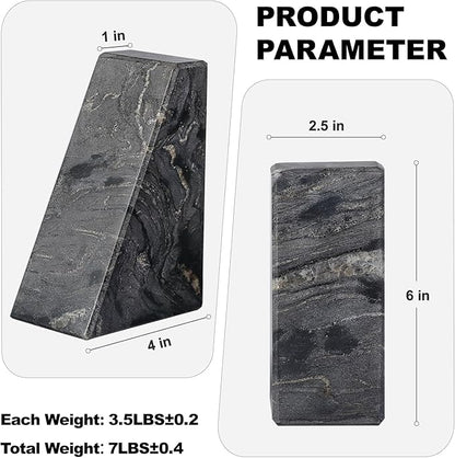 Marble Bookends for Heavy Books, Decorative Book Ends for Shelves, Titanium Black Stone Durable and Heavy-Duty Book Ends for Hardback Books & CDS, Unique Book Stopper & Holder, Set of 2