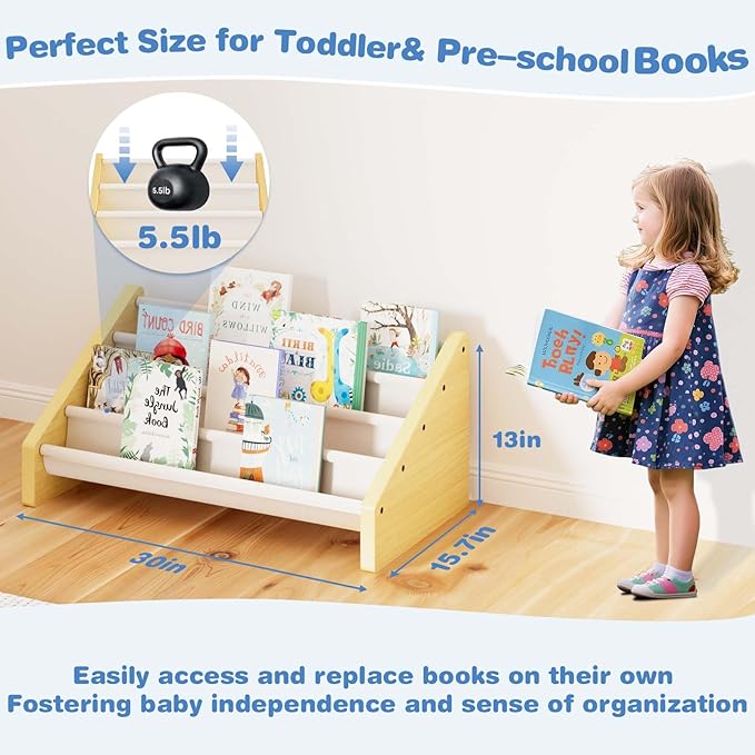 Dayacoco 4-Tier Kids Bookshelf,Montessori Style Book Shelf for Kids Rooms,Extra-Large Children's Bookshelf,Easy to Install Book Shelf for Children's Room or Playroom Storage,White