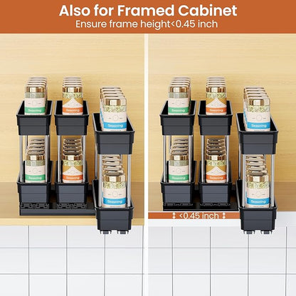Pull Out Spice Rack Organizer for Cabinet, Slide Out Spice Racks Organizer, Easy to Install Spice Cabinet Organizers, 2.3''Wx10.66''Dx8.11''H, 3 Packs - 2 Tiers (Black)