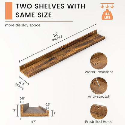Picture Ledge Shelf, Floating Shelves Set of 2, 36 Inches Long Large Nursery Book Shelves for Toys Storage, Kids Bookshelf Wall Mounted for Living Room Bedroom Decor Books Photo Frames