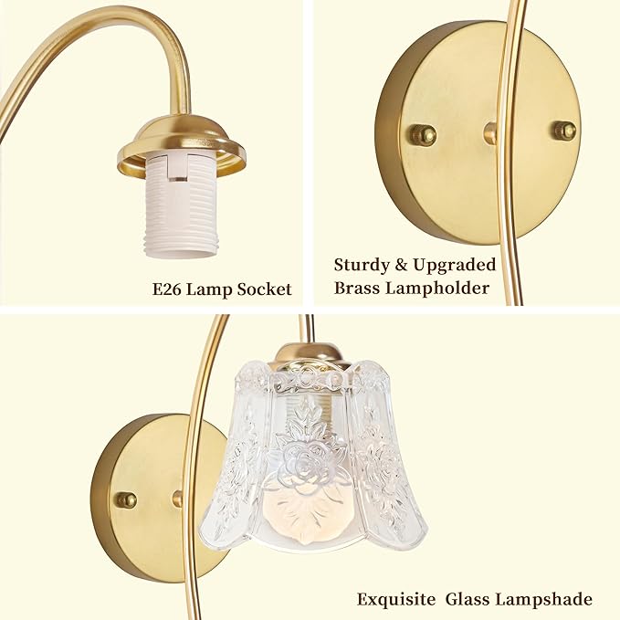 Vintage Battery Wall Sconce with Flower lampshade,Rechargeable Battery Powered Wall Lights,Wall lamp with 15 Colors for Bedroom Living Room Home Decor (Clear Rose, 2 Light Battery Operated)