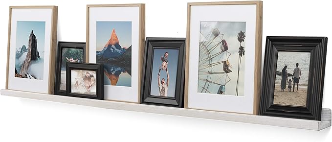 Rustic State Ted 60" Wall Mount Extra Long Narrow Picture Ledge Photo Frame Display - Wood Floating Shelf for Living Room Office Kitchen Bedroom Bathroom Décor - Set of 2 - Washed White