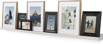 Rustic State Ted 60" Wall Mount Extra Long Narrow Picture Ledge Photo Frame Display - Wood Floating Shelf for Living Room Office Kitchen Bedroom Bathroom Décor - Set of 2 - Washed White