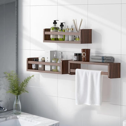 Floating Wall Nursery Book Shelves for Bedrooms Kids 16.5 Inch Walnut Color Wooden Baby Book Shelf for Kids Rooms Set of 3 Nursery Shelves for Wall Mounted Toddler Bookshelf