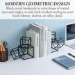 MyGift Modern Black Metal Geometric Bookends, Decorative Book Ends Stands for Home Library Bookshelf Office Desk, 1 Pair, Handcrafted in India, 3 Cube Frame Design