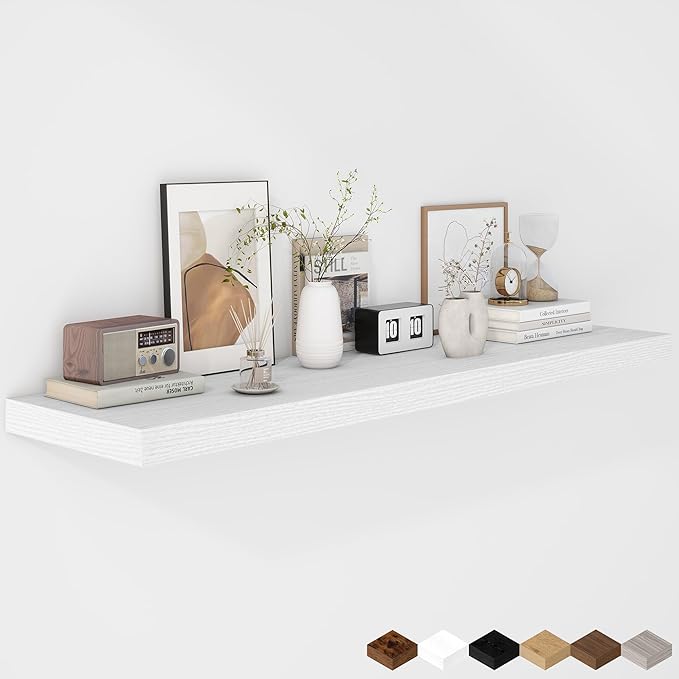 Fun Memories Floating Shelves - 12 Inch Rustic Wooden Wall Shelves - Extra Deeper & Thicker Wall Mounted Storage Shelf for Living Room, Kitchen, Farmhouse - 48
