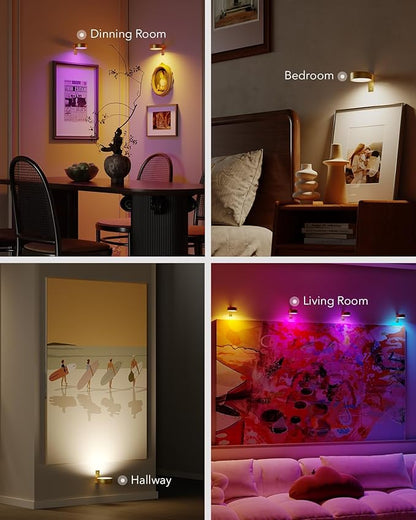 RGB USB Rechargeable Picture Lights, Gold 2600mAh Battery Operated Art Lights for Paintings Wireless Light Over Picture Frame Cordless LED Gallery Wall Light Remote Spotlight for Poster Photo Artwork