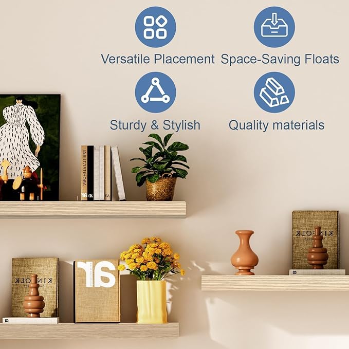 Floating Shelves for Wall, Bathroom Shelves Over Toilet, Wall Shelves & Book Shelf for Room, Hanging Shelf, Modern Wooden Wall-Mounted Small Floating Shelves, 12x7x1.5 in (Oak, Set of 2)