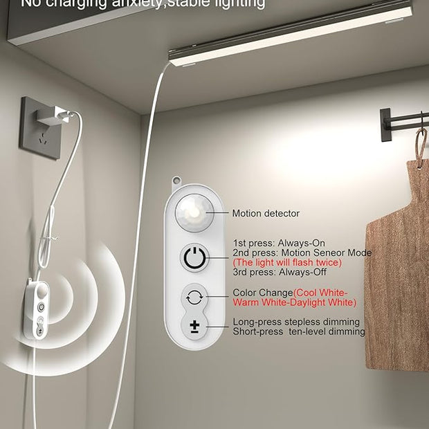 ASOKO Motion Sensor Dimmable Led Under Cabinet Lighting,14.5in USB Plug-in Under Desk Light with 3 Color Changing(2700K, 4000K,6000K),Dimmable LED Light Bar for Home Kitchen,Cabinet,Pantry