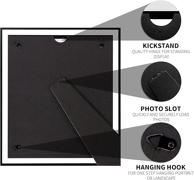 IZIDDO 9x11 Picture Frames Set of 2, 8.5x11 Black Glass Photo Frame, Only for Tabletop Display, Gift Picture Frame, Horizontally or Vertically (9x11, Black)