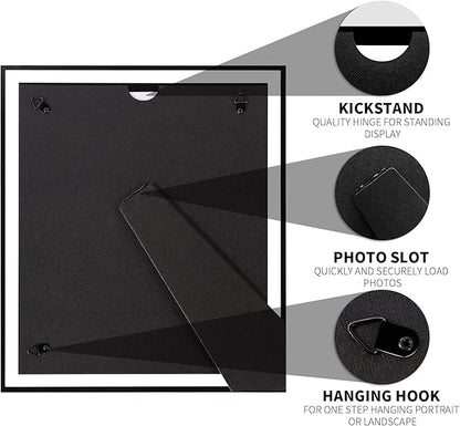 IZIDDO 9x11 Picture Frames Set of 2, 8.5x11 Black Glass Photo Frame, Only for Tabletop Display, Gift Picture Frame, Horizontally or Vertically (9x11, Black)