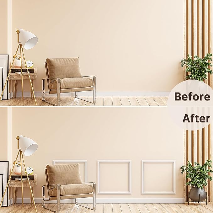 DODOKIE Peel and Stick Wall Molding Kit, Pre Cut Molding Wainscoting Panels for Interior Home Wall Moulding Décor Living Room Decoration, Self-Adhesive Ready to Assemble White (3 Set, 20 x 20 in)