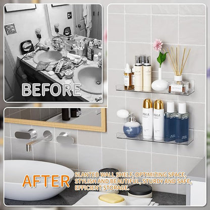 Yieach 6 Pack Acrylic Shelves for Wall Storage- No Drilling Adhesive Shelves - Clear Stick On Bathroom Wall Shelf Organizers,Plastic Floating Shelves for Perfume,Funko,Lego,Skincare,Bookshelf for Kids