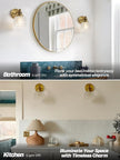 Gold Wall Sconces,Vintage Bathroom Vanity Light with Hand-Blowing Clear Glass Minimalist Brass Wall Sconce Light for Bathroom Mirror Living Room Bedroom Kitchen E26 Hardwire Indoor