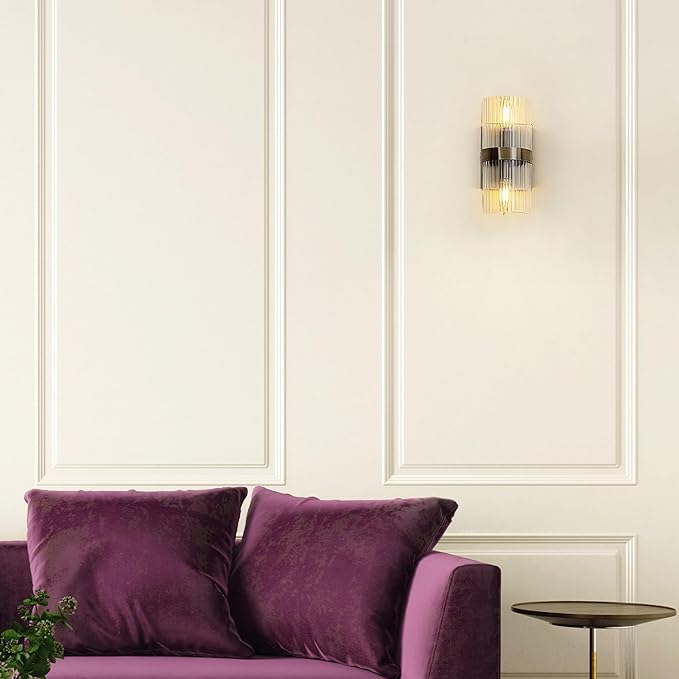 GLOBE Electric 65000046 2-Light Wall Sconce, Matte Brass, Ribbed Glass Shade, E12 Base Sockets, Wall-Lamp Dimmable, Lights for Bedroom, Kitchen Sconces Lighting, Home Decor, Mounted Bedside Lamp