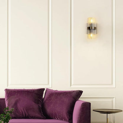 GLOBE Electric 65000046 2-Light Wall Sconce, Matte Brass, Ribbed Glass Shade, E12 Base Sockets, Wall-Lamp Dimmable, Lights for Bedroom, Kitchen Sconces Lighting, Home Decor, Mounted Bedside Lamp