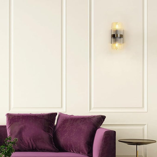 GLOBE Electric 65000046 2-Light Wall Sconce, Matte Brass, Ribbed Glass Shade, E12 Base Sockets, Wall-Lamp Dimmable, Lights for Bedroom, Kitchen Sconces Lighting, Home Decor, Mounted Bedside Lamp