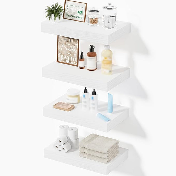 Floating Shelves for Wall, Bathroom Shelves Over Toilet, Wall Shelves & Book Shelf for Room, Hanging Shelf, Modern Wooden Wall-Mounted Small Floating Shelves, 12x7x1.5 in (White, Set of 4)