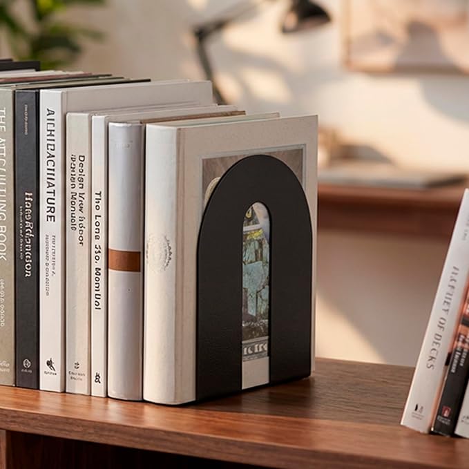 Officemate Heavy Weighted Bookends, Sturdy Office & Home Shelf Organizers, Set of 2 Black Metal Book Supports (93182)