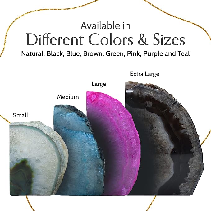 Nature's Decorations Agate Bookends - A Quality Green Geode with Non-Skid Rubber Bumpers for Shelves, Office, Home Decor, Heavy Duty Cute Stone (3-4 LB)