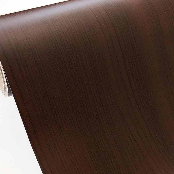 17.3" x 197" Deep Dark Walnut Wood Grain Contact Paper - Thick Waterproof Peel and Stick Vinyl Wrap for Furniture & Cabinets, Matte Smooth Finish Decorative Film