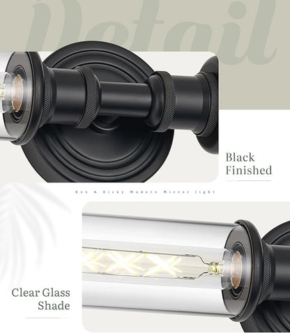Ken & Ricky Modern Bathroom Sconces Set of 2, Matte Black Bathroom Wall Sconces,24-Inch Wall Sconce Light Fixtures for Bathroom Living Room Bedroom