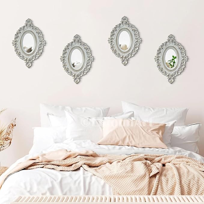 ZEXUIRU Set of 4 Wooden Rustic Wall Mirror Vintage Style Decorative Entry Mirror Farmhouse Wall Decoration for Living Room Bedroom Bathroom Kitchen