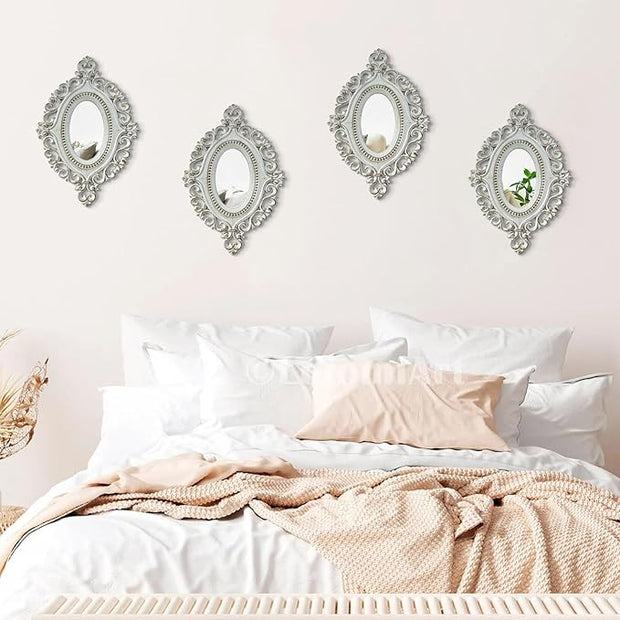 ZEXUIRU Set of 4 Wooden Rustic Wall Mirror Vintage Style Decorative Entry Mirror Farmhouse Wall Decoration for Living Room Bedroom Bathroom Kitchen