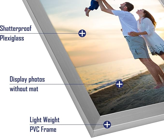 Hoikwo 18 Packs 5x7 Silver Multi Plastic Picture Frames Set with Plastic Cover for Family Photos, Artwork, Light Weight Bulk 5 by 7 Frames Pack for Wall Hanging and Table, Stylish Picture Frames