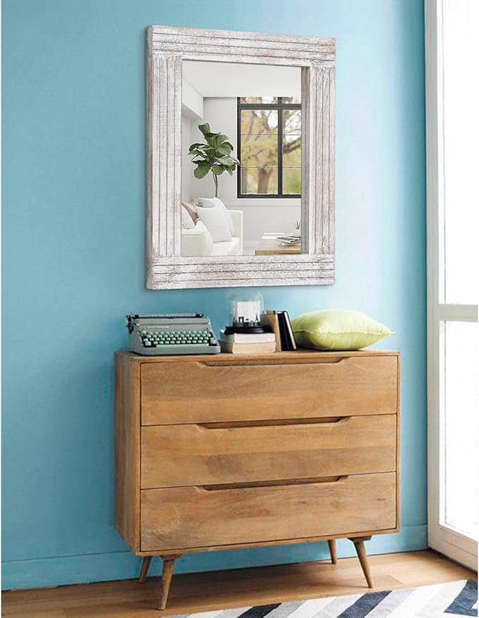 Mirrors for Wall Rustic Wooden Frame Rectangle Mirror Vintage Hanging Mirror for Bedroom Bathroom Living Room Farmhouse Wall Decor White Large 20