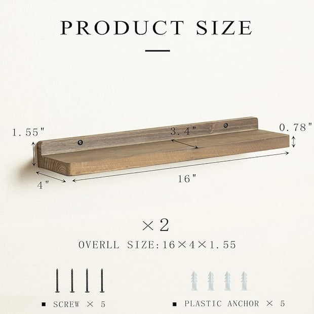 Freezing point Floating Shelves for Wall Set of 2 Natural Wood 16Inch Wall Shelf Decor Plant Display Collectibles Mounted Kitchen Bathroom Bedroom Corner Decorative Storage Stand Coffee