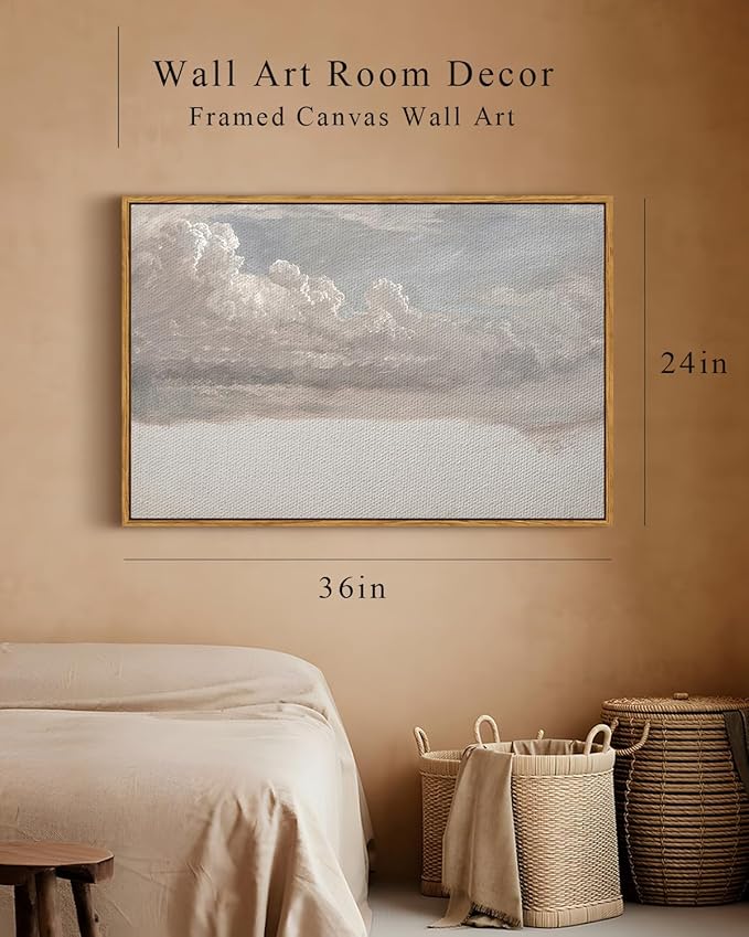 InSimSea Framed Canvas Wall Art Vintage Decor, Home Decor Classical Oil Painting Cloud Study Wall Decorations for Living Room, Large Prints Artwork for Bedroom Bathroom Gallery, 24