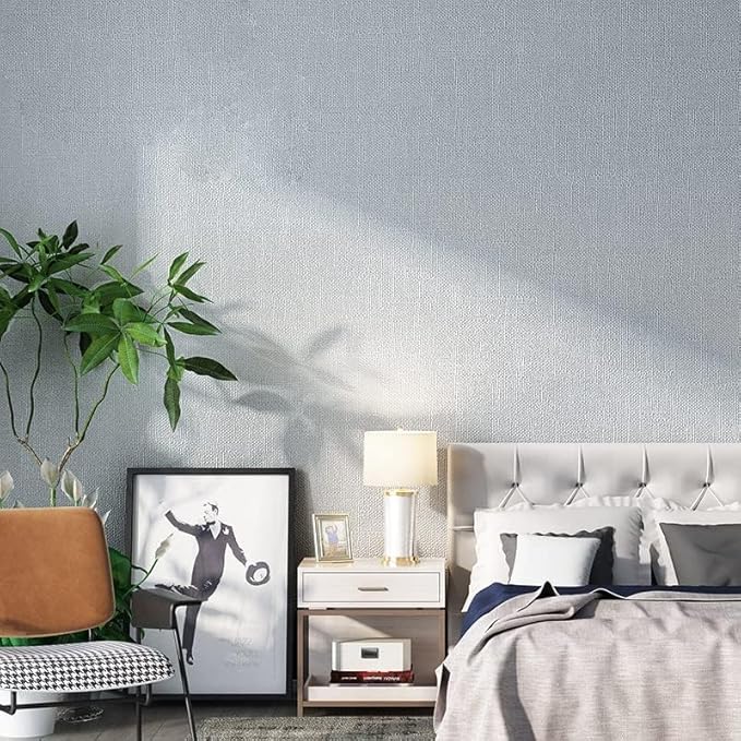 Fabric Peel and Stick Wallpaper Gray Faux Grasscloth Wall Paper Self-Adhesive 17.8” x 118” Linen Wallpapers Removable Wallpaper Embossed Textured Contact Paper Decoration Backsplash Countertop Liners