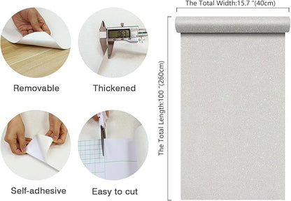 CHIHUT Iridescent Off White Glitter Peel and Stick Wallpaper Sparkle Self Adhesive Removable Wallpaper Decorative Fabric Roll Glitter Wall Covering for Cabinets Drawers Walls 15.7''x100''