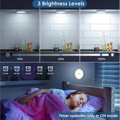 Motion Sensor Puck Light with Remote, Wireless Dimmable Under Cabinet Lighting, Rechargeable Magnetic Closet Night Light, 8-Pack, Cool White