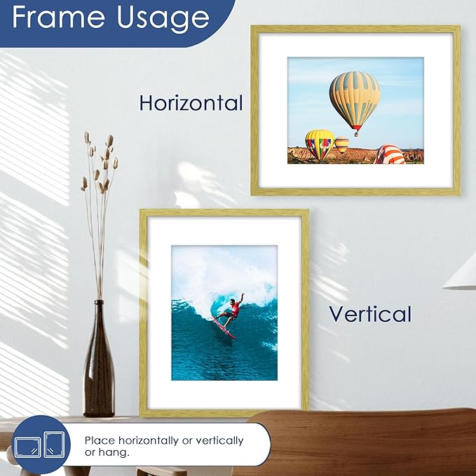 PEALSN 16x20 Picture Frame Set of 6, Display Pictures 11x14 with Mat or 16 x 20 without Mat for Wall Mounting Display, Poster Frames Collage for Wall Decor, Gold