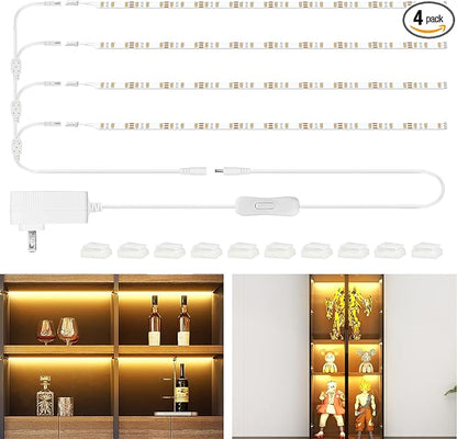 WOBANE LED Shelf Light, LED Closet Light Kit, 4PCS 20inch Pre-Cut Strip Bars, Designed for Shelves,Display Case, Bookshelf, in Cabinet Lighting, 2700K Warm White